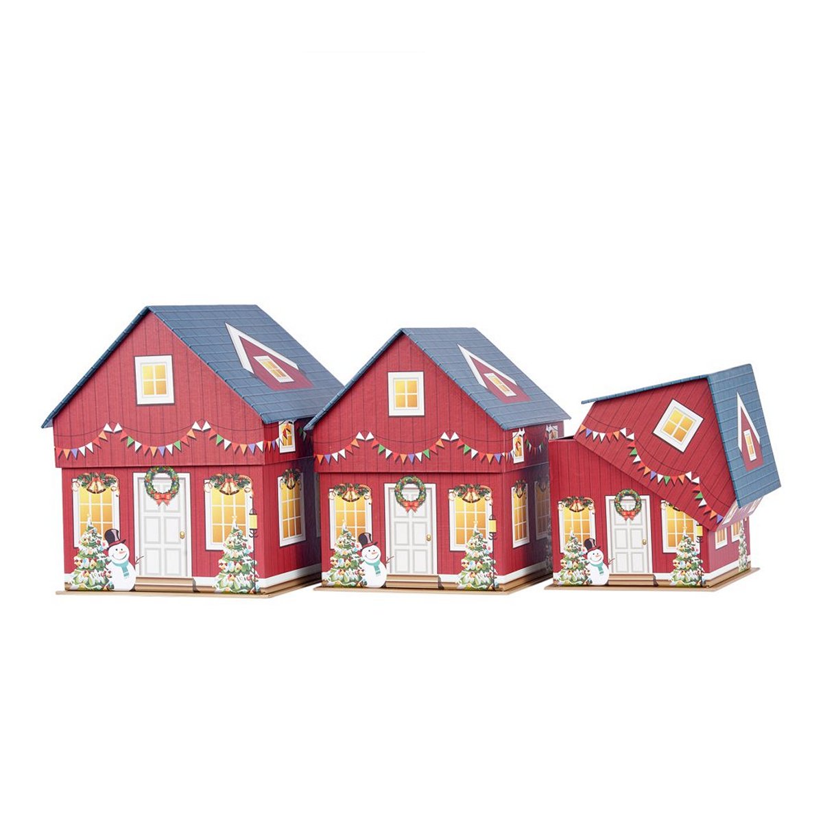 ΚΟΥΤΙ set/3 ΣΠΙΤΙ ΜΠΛΕ ΚΟΚΚΙΝΟ  ΧΑΡΤΙ 13x13x7,5cm 15,5,x15,5x19,5cm 18x18x21,5cm