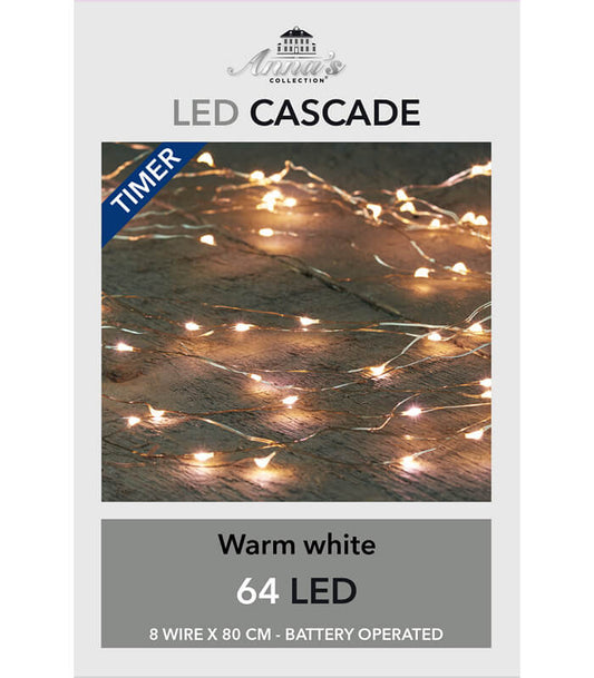 ΦΩΤΑΚΙΑ 64 LED ΔΕΣΜΗΣ ΜΕ  8 ΑΣΗΜΙ ΣΥΡΜΑΤΑ 0,8M, 6/18H TIMER θερμό λευκό φως - 50CM ΔΙΑΦΑΝΕΣ ΚΑΛΩΔΙΟ - B.O. 3X AA/IP20