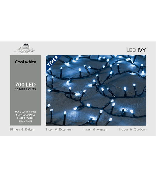 ΦΩΤΑΚΙΑ IVY 700LED/16M ΛΕΥΚΑ - 5MM CONCAVE LED -4MTR LEAD CABLE BLACK - 31V/IP44 ΜΕΤΑΣΧΗΜ 6VA ΜΕ ΛΕΙΤΟΥΡΓΙΑ ON//OFF  8/1