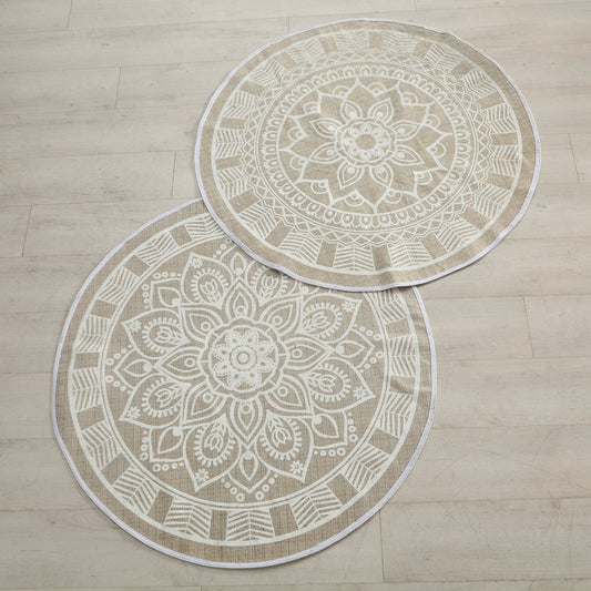 ΧΑΛΙ Mandala, 2/ass,ΛΕΥΚΟ-ΜΠΕΖ D:110 cm hand wash only cotton