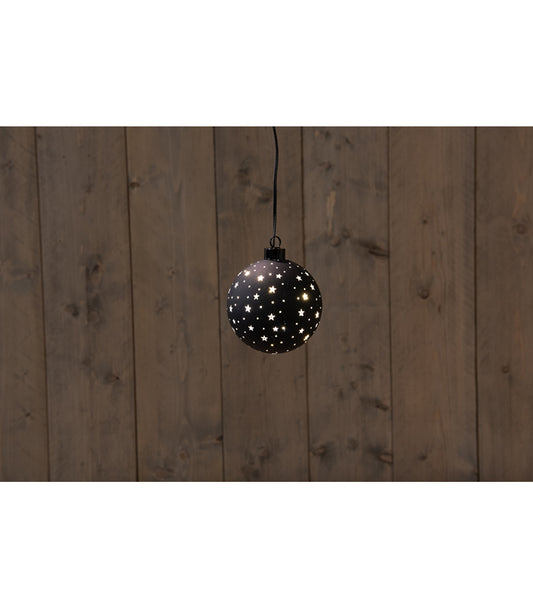 ΜΠΑΛΑ LED ΜΕ ΑΣΤΕΡΙΑ  ΓΥΑΛΙ ΜΑΥΡΟ  B.O. 10CM ΘΕΡΜΟ ΛΕΥΚΟ 2XAAA /COLORBOX