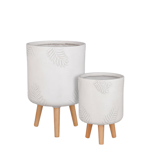 ΚΑΣΠΩ ΤΡΙΠΟΔΟ set/2 ΣΧΕΔΙΟ ΦΥΛΛΟ off white ΚΕΡΑΜΙΚΟ - h47xd30cm