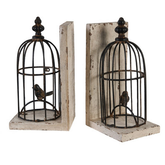 Artekko Birdcage Βιβλιοστάτες με Κλουβιά Μέταλλο Ξύλο (14x11x25)cm Σετ/2        35550