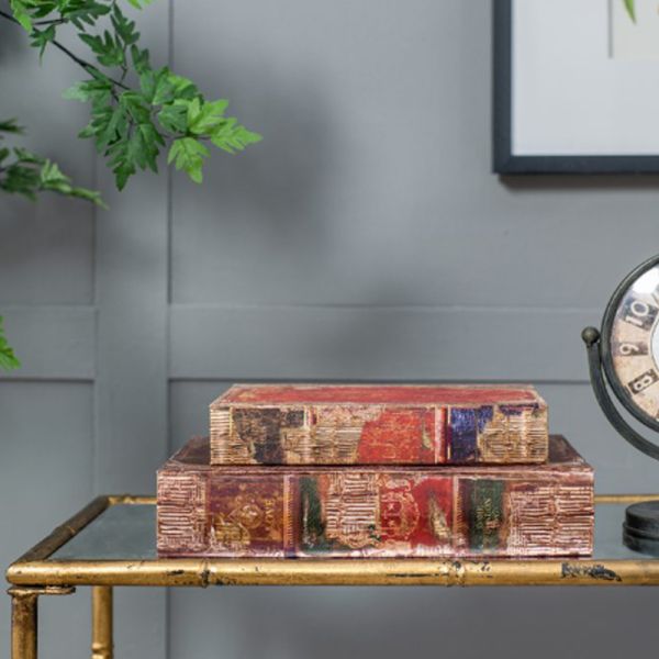 BOOK Διακοσμητικό Βιβλίο Κουτί MDF Ύφασμα Πολύχρωμο (33x22x7)cm  Σετ/6