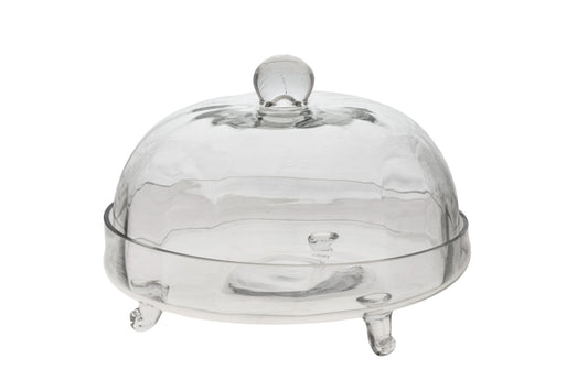 ΓΥΑΛΙΝΗ ΧΕΙΡΟΠΟΙΗΤΗ ΤΟΥΡΤΙΕΡΑ ΛΕΥΚΗ ΟΠΤΙΚ ΜΕ ΒΑΣΗ ΚΑΙ ΤΡΙΑ ΠΟΔΙΑ  29,5χ23εκ