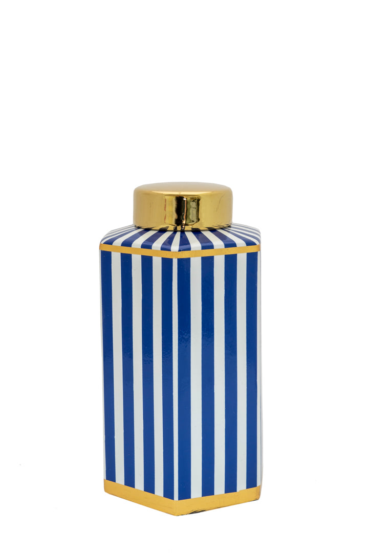 ΔΙΑΚΟΣΜΗΤΙΚΟ ΒΑΖΟ ΚΕΡΑΜΙΚΟ ΠΟΛΥΓΩΝΙΚΟ ΡΙΓΕΣ ΜΠΛΕ ΛΕΥΚΟ ΜΕ ΧΡΥΣΟ ΚΑΠΑΚΙ 14Χ13Χ24ΕΚΕΚ