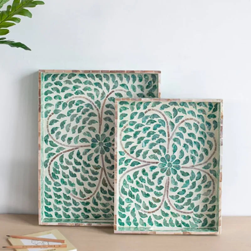 Ivory Διακοσμητικός Δίσκος MDF Capiz Πράσινο (45x35x5)cm