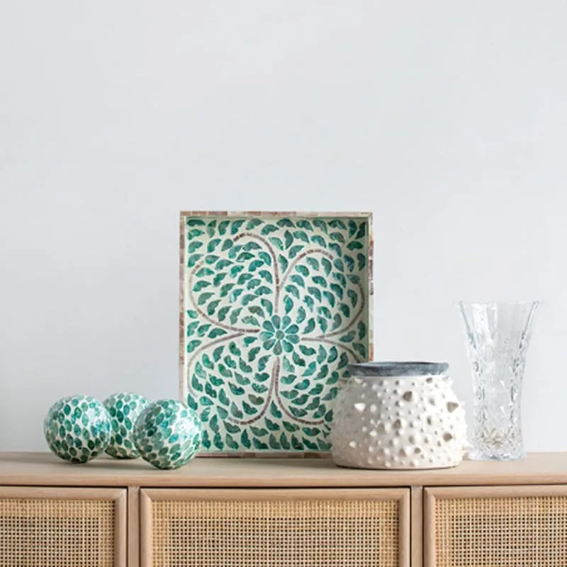 Ivory Διακοσμητικός Δίσκος MDF Capiz Πράσινο (45x35x5)cm