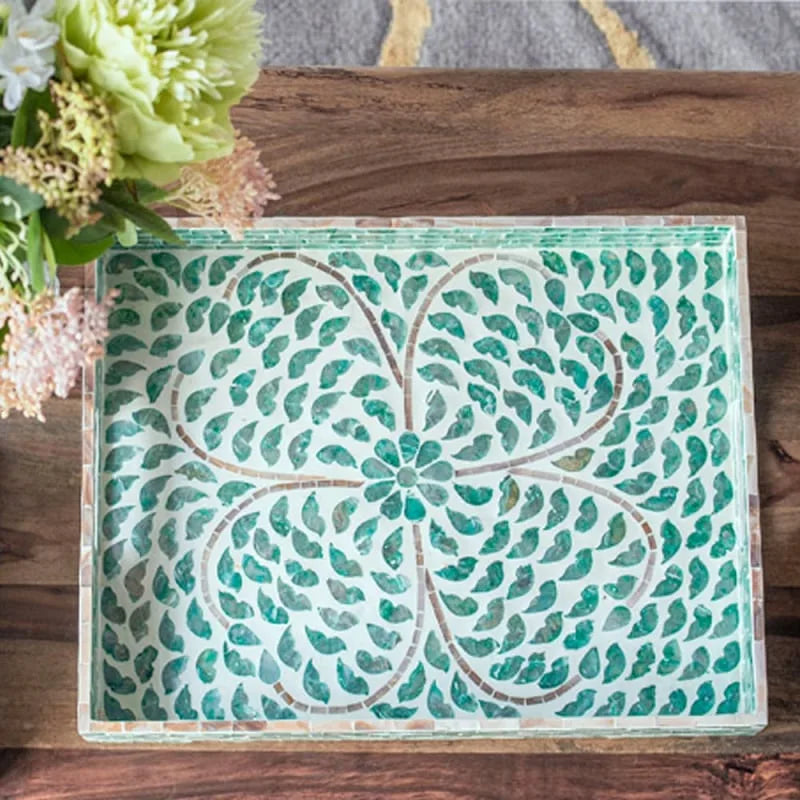 Ivory Διακοσμητικός Δίσκος MDF Capiz Πράσινο (45x35x5)cm