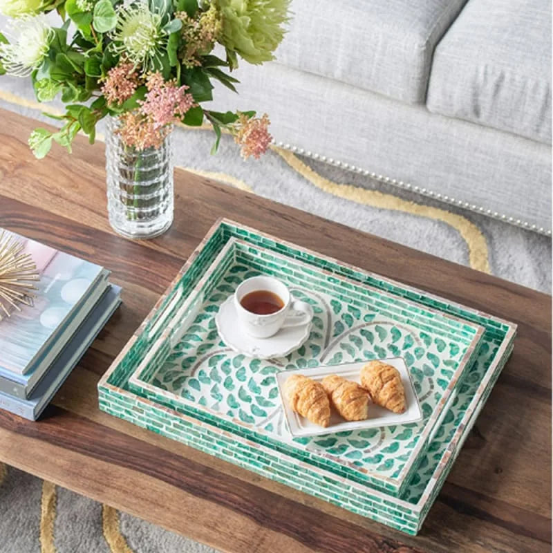 Ivory Διακοσμητικός Δίσκος MDF Capiz Πράσινο (45x35x5)cm