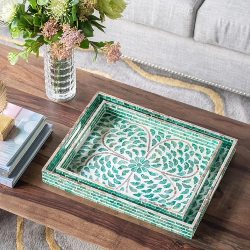 Ivory Διακοσμητικός Δίσκος MDF Capiz Πράσινο (45x35x5)cm