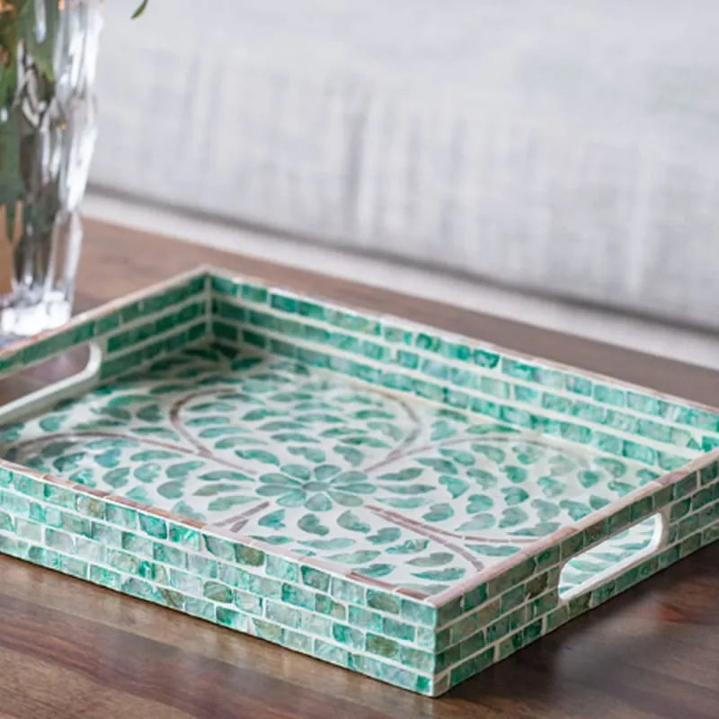 Ivory Διακοσμητικός Δίσκος MDF Capiz Πράσινο (45x35x5)cm