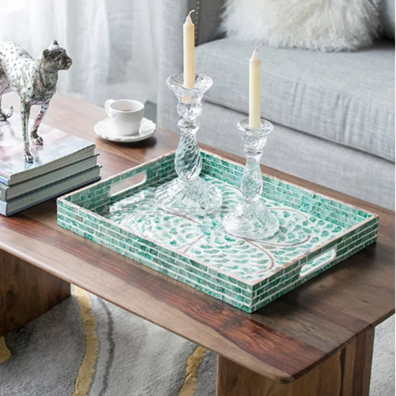 Ivory Διακοσμητικός Δίσκος MDF Capiz Πράσινο (45x35x5)cm