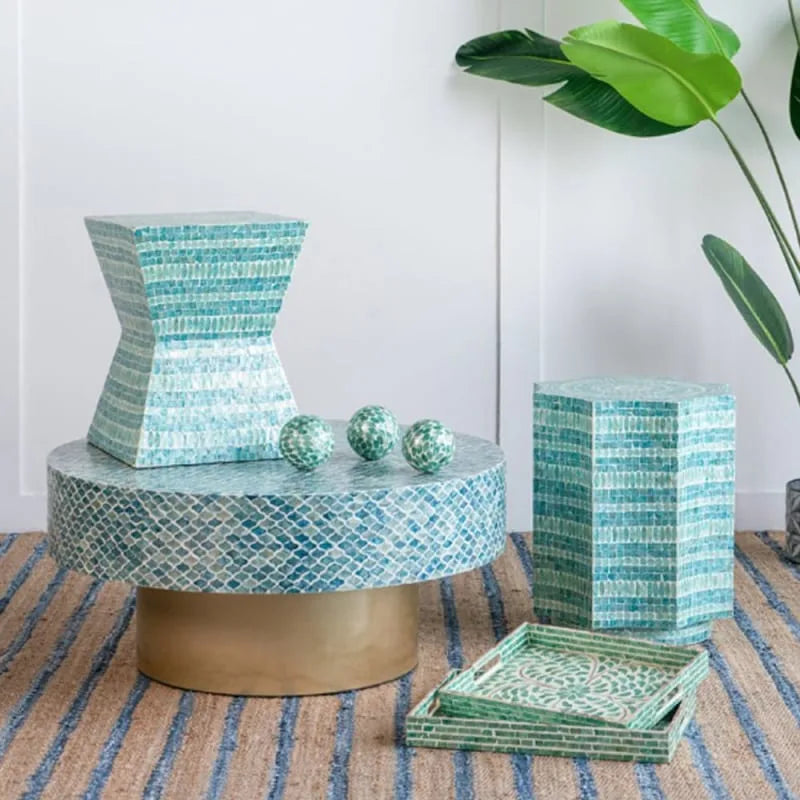 Ivory Διακοσμητικός Δίσκος MDF Capiz Πράσινο (45x35x5)cm