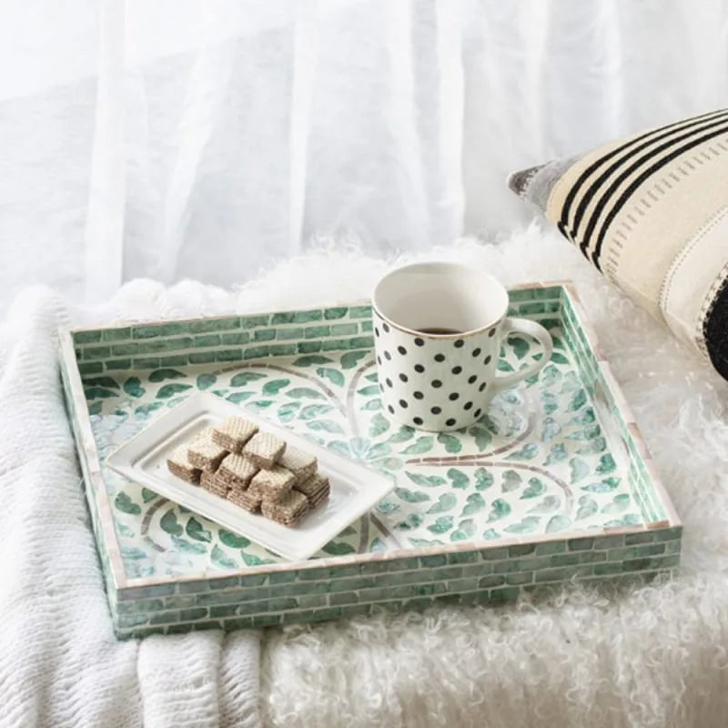 Ivory Διακοσμητικός Δίσκος MDF Capiz Πράσινο (45x35x5)cm