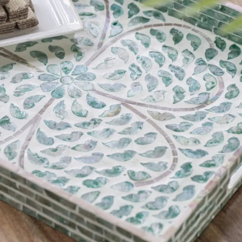 Ivory Διακοσμητικός Δίσκος MDF Capiz Πράσινο (45x35x5)cm