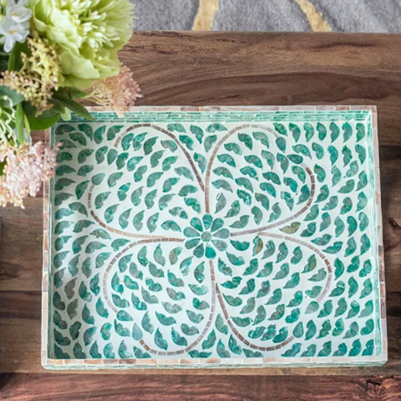 Ivory Διακοσμητικός Δίσκος MDF Capiz Πράσινο (45x35x5)cm