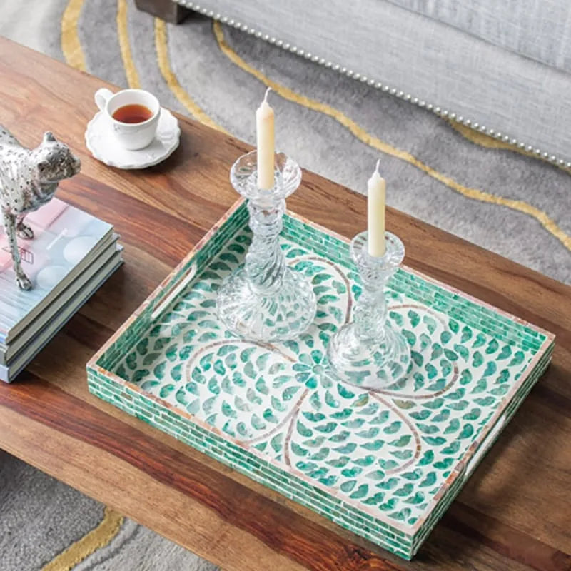 Ivory Διακοσμητικός Δίσκος MDF Capiz Πράσινο (45x35x5)cm