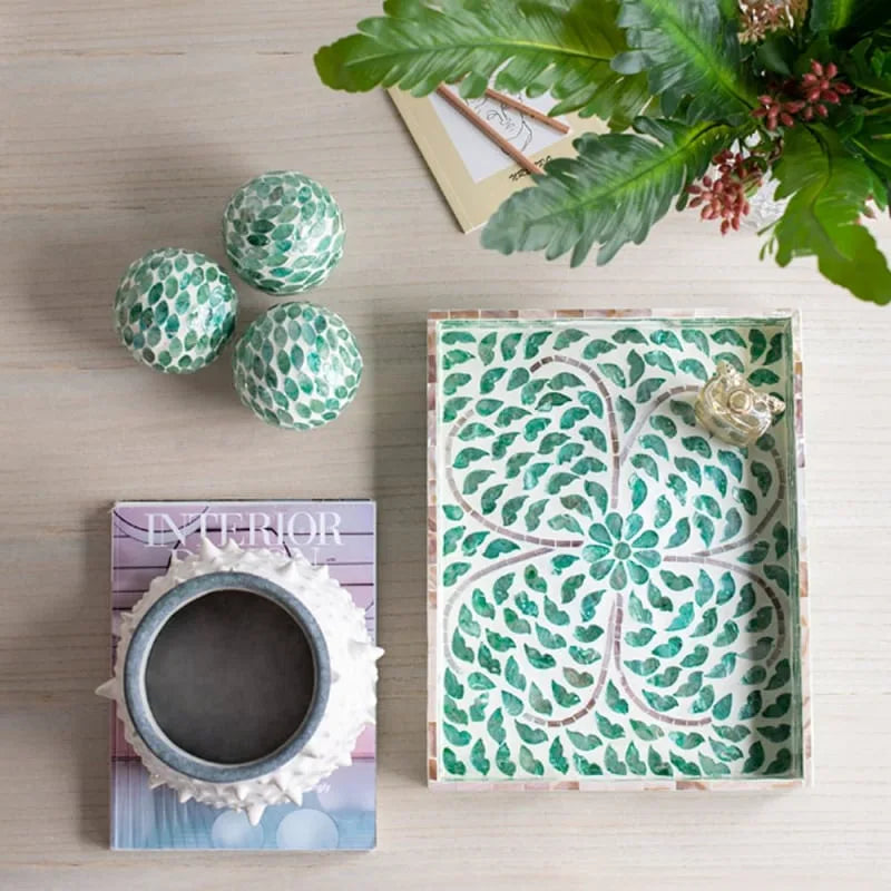 Ivory Διακοσμητικός Δίσκος MDF Capiz Πράσινο (45x35x5)cm