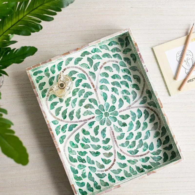 Ivory Διακοσμητικός Δίσκος MDF Capiz Πράσινο (45x35x5)cm