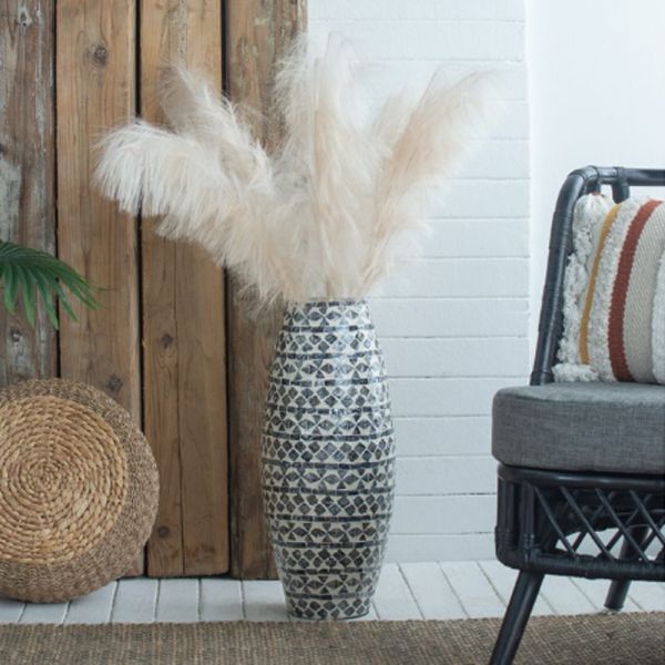 Ivory Διακοσμητικό Βάζο Paper Powder Capiz Ασπρόμαυρο (20x20x50)cm