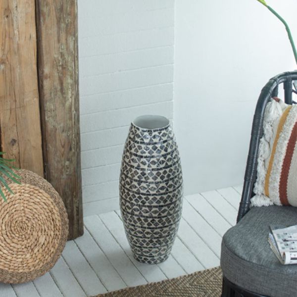 Ivory Διακοσμητικό Βάζο Paper Powder Capiz Ασπρόμαυρο (20x20x50)cm