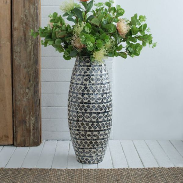 Ivory Διακοσμητικό Βάζο Paper Powder Capiz Ασπρόμαυρο (20x20x50)cm