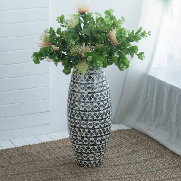 Ivory Διακοσμητικό Βάζο Paper Powder Capiz Ασπρόμαυρο (20x20x50)cm