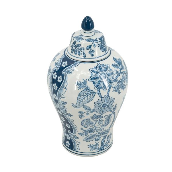 Melania Διακοσμητικό Βάζο Δοχείο με Καπάκι Πορσελάνη Άσπρο Μπλε (18x18x32)cm