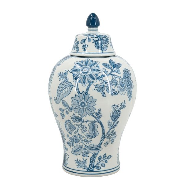 Melania Διακοσμητικό Βάζο Δοχείο με Καπάκι Πορσελάνη Άσπρο Μπλε (18x18x32)cm
