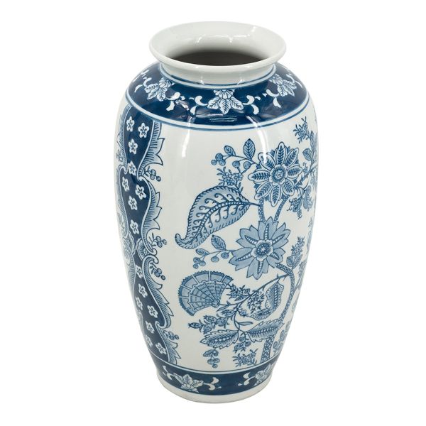 Melania Διακοσμητικό Βάζο από Πορσελάνη σε Άσπρο με Μπλε (19x19x38)cm