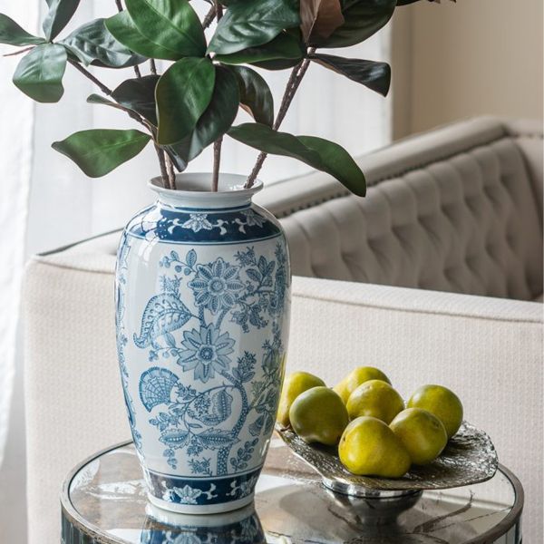 Melania Διακοσμητικό Βάζο από Πορσελάνη σε Άσπρο με Μπλε (19x19x38)cm