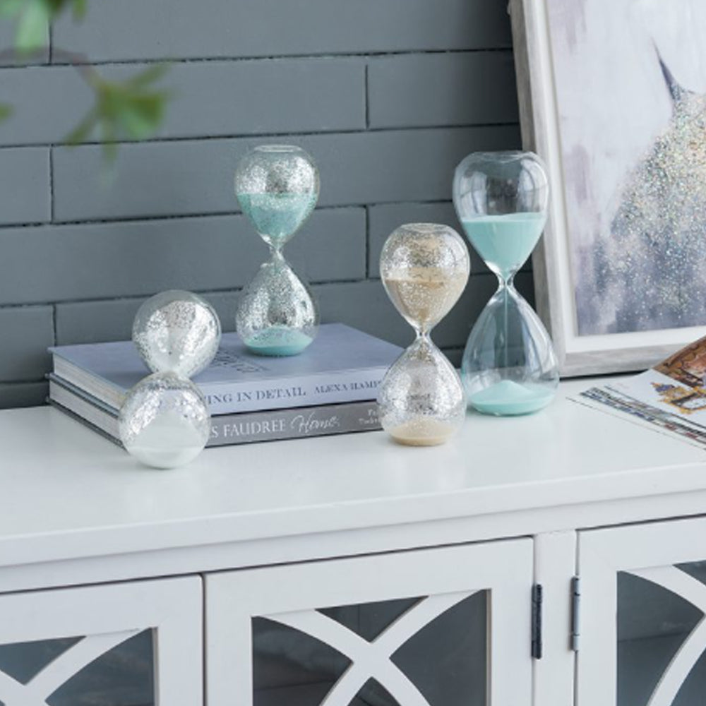 Artekko Hourglass Γυάλινη Διακοσμητική Κλεψύδρα με Γαλάζια Άμμο (9x9x25.5)cm         73229-JADE