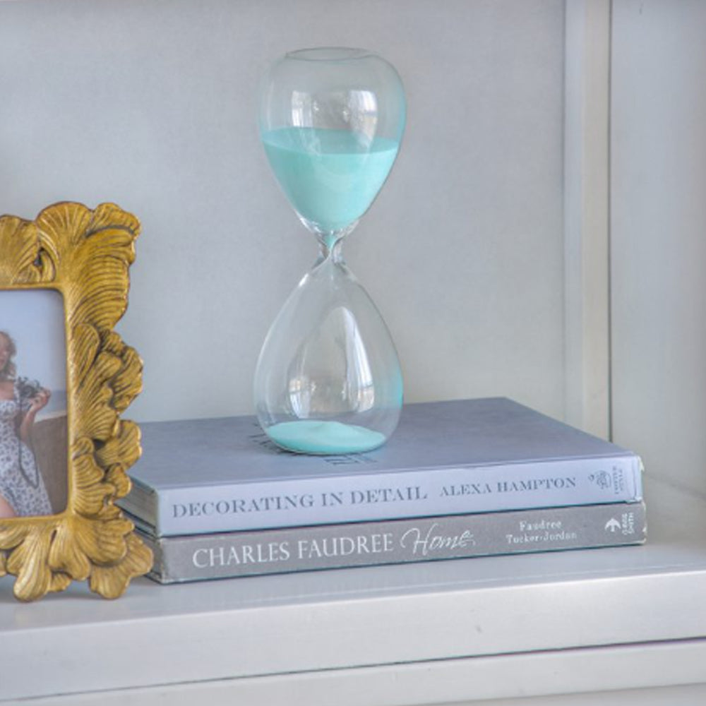 Artekko Hourglass Γυάλινη Διακοσμητική Κλεψύδρα με Γαλάζια Άμμο (9x9x25.5)cm         73229-JADE