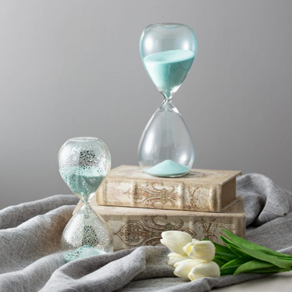Artekko Hourglass Γυάλινη Διακοσμητική Κλεψύδρα με Γαλάζια Άμμο (9x9x25.5)cm         73229-JADE