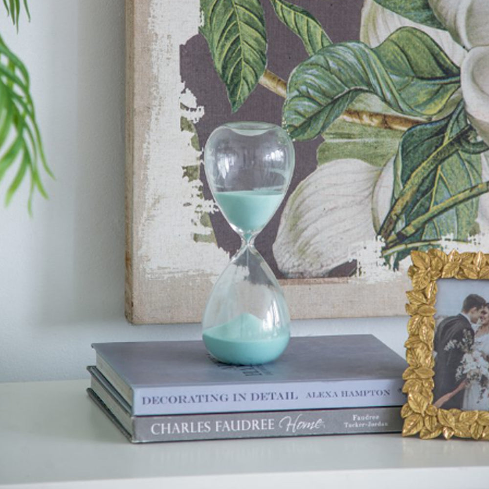 Artekko Hourglass Γυάλινη Διακοσμητική Κλεψύδρα με Γαλάζια Άμμο (9x9x25.5)cm         73229-JADE