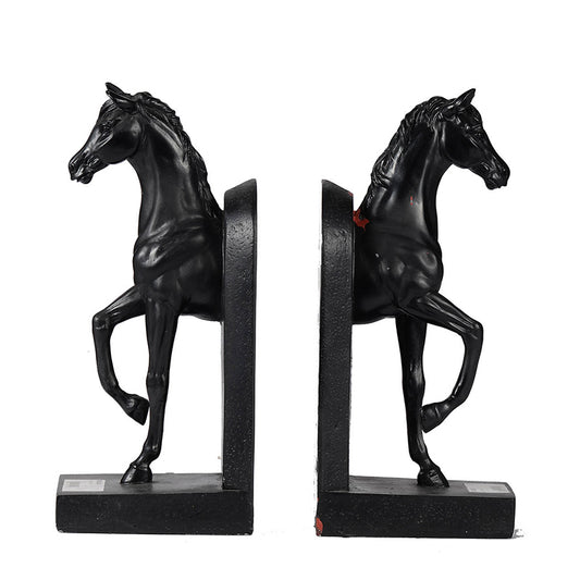 Artekko Bookends Βιβλιοστάτες Άλογα Ρητίνη  Μαύρο (12.7x10.2x26.7)cm Σετ/2      73642-BLAC
