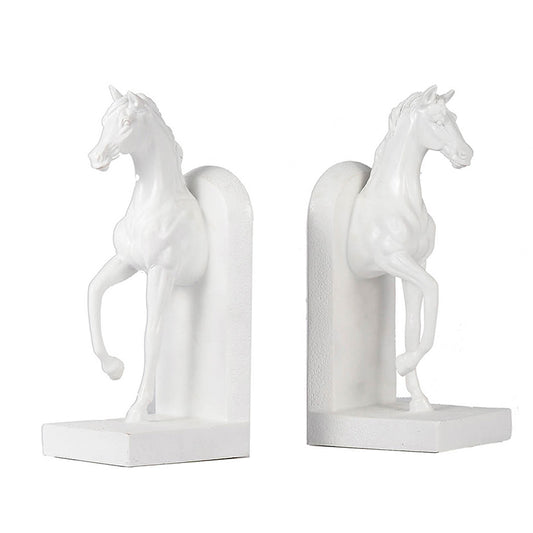 Artekko Bookends Βιβλιοστάτες Άλογα Ρητίνη Λευκό (12.7x9.4x26.9)cm Σετ/2  73642-WHIT