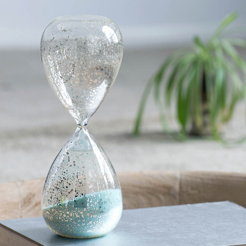 Artekko Hourglass Γυάλινη Διακοσμητική Κλεψύδρα με Γαλάζια Άμμο (9x9x25.4)cm  75017-JADE