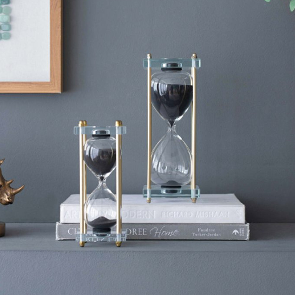 Artekko Hourglass Κλεψύδρα Διακοσμητική Γυαλί Κρύσταλλο Μαύρο Χρυσό (7.6x7.6x20.5)cm   76880