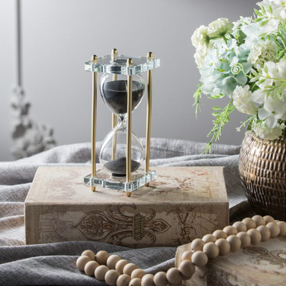 Artekko Hourglass Κλεψύδρα Διακοσμητική Γυαλί Κρύσταλλο Μαύρο Χρυσό (7.6x7.6x20.5)cm   76880