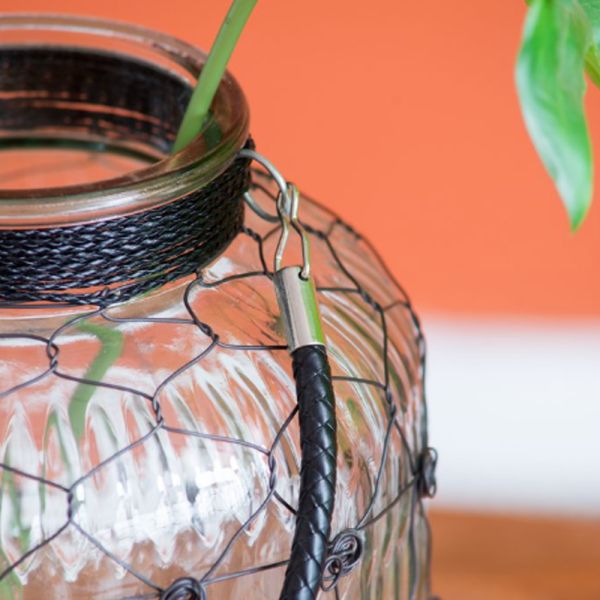 Clear Διάφανο Γυάλινο Βάζο Φανάρι με Μεταλλικό Πλέγμα (22x22x38)cm