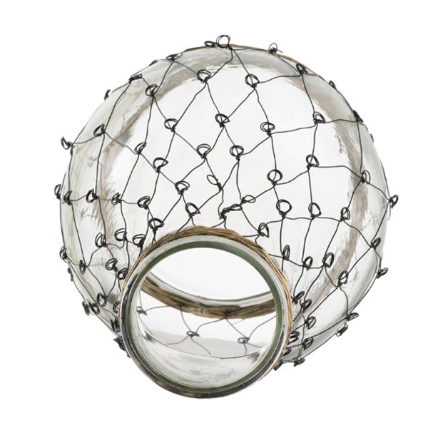 Clear Διάφανο Γυάλινο Βάζο με Μεταλλικό Πλέγμα (26x26x46)cm