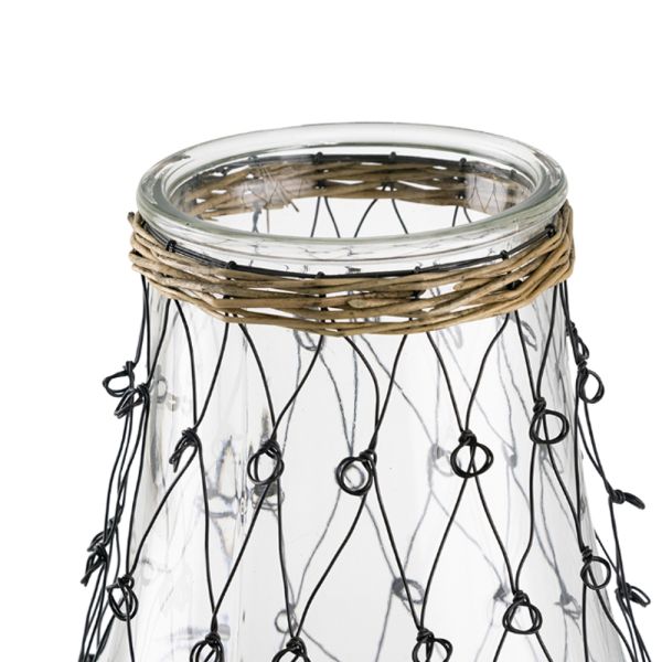 Clear Διάφανο Γυάλινο Βάζο με Μεταλλικό Πλέγμα (26x26x46)cm