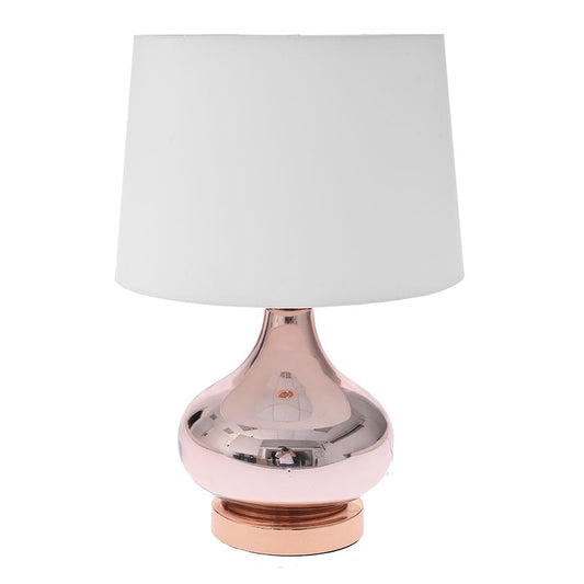  ΓΥΑΛΙΝΟ ΡΟΖ-ΧΡΥΣΟ ΕΠΙΤΡΑΠΕΖΙΟ ΛΑΜΠΑΤΕΡ ΜΕ ΥΦΑΣΜ ΛΕΥΚΟ ΚΑΠΕΛΟ Φ28.5x42EK