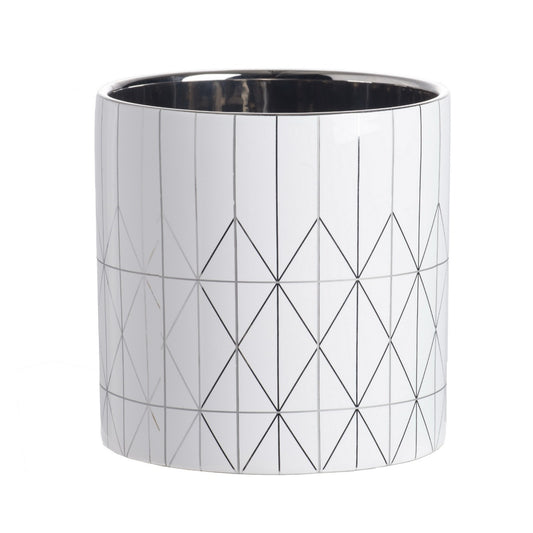 Artekko Geometric Διακοσμητικό Δοχείο Κασπώ Κεραμικό Λευκό Ασημί (16x16x16)cm      8041