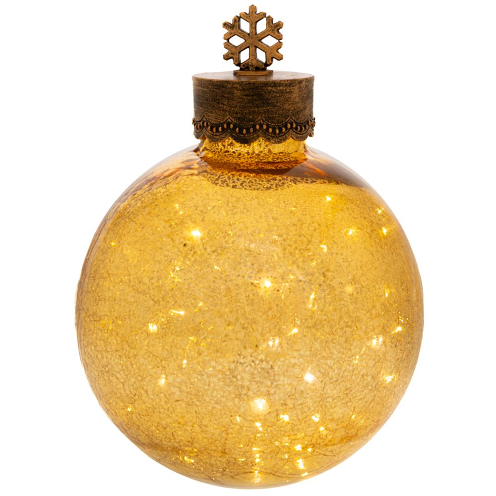  ΧΡΥΣΗ ΑΝΤΙΚΕ ΓΥΑΛΙΝΗ ΦΩΤΙΖΟΜΕΝΗ ΜΠΑΛΑ ΜΕ ΧΙΟΝΟΝΙΦΑΔΑ ΣΤΗΝ ΚΟΡΥΦΗ Φ25Χ36ΕΚ ΜΠΑΤΑΡΙΑΣ