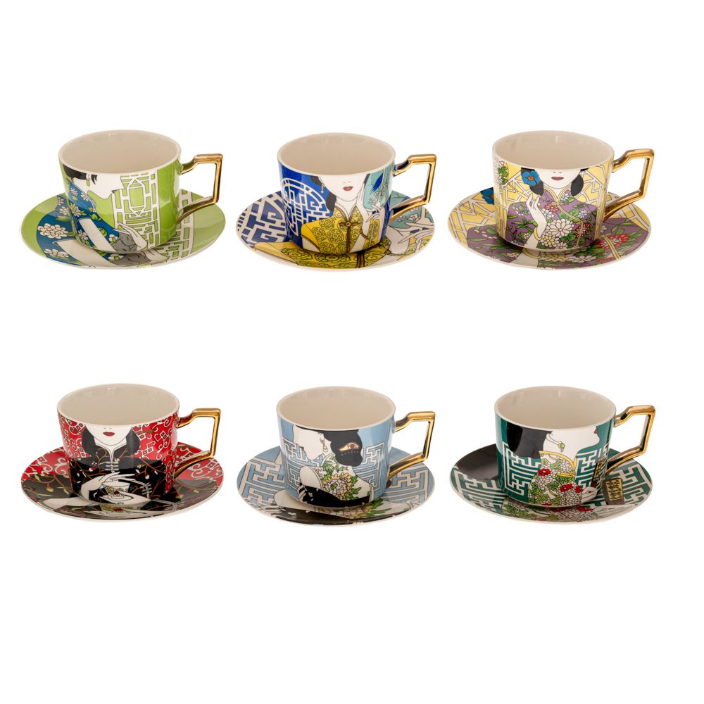  ΠΟΛΥΧΡΩΜΗ ΚΕΡΑΜΙΚΗ ΚΟΥΠΑ ΜΕ ΠΙΑΤΑΚΙ ΚΑΙ ΚΙΝΕΖΙΚΗ ΦΙΓΟΥΡΑ 6 ΣΧΕΔΙΑ 8.5Χ6.5ΕΚ 220ml.