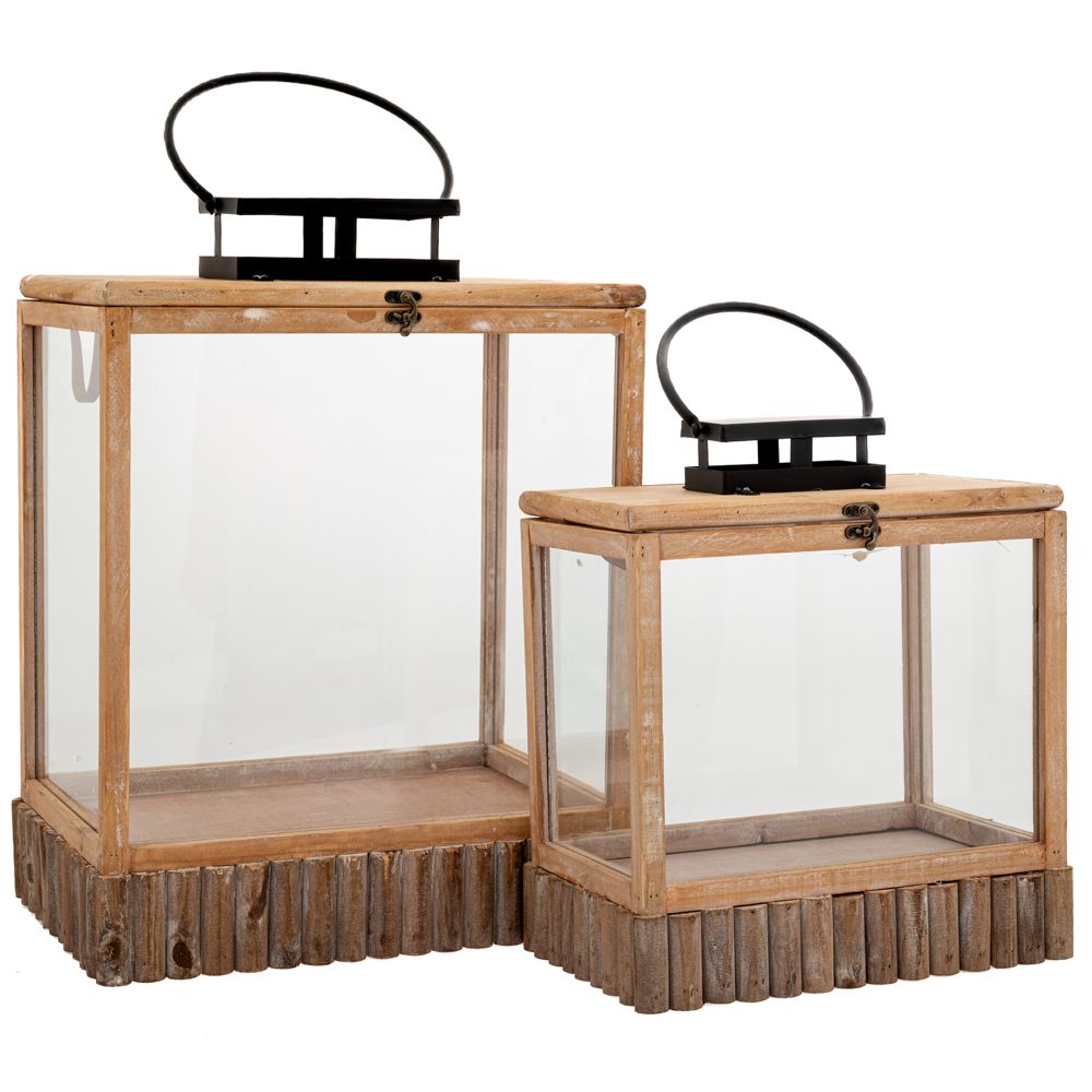  ΣΕΤ 2 ΦΑΝΑΡΙ ΑΝΟΙΧΤΟ ΚΑΦΕ ΞΥΛΙΝΟ ΜΕ ΜΑΥΡΟ ΜΕΤΑΛΛΙΚΟ ΧΕΡΟΥΛΙ 42Χ29,5Χ54  34,5Χ22Χ38,5ΕΚ