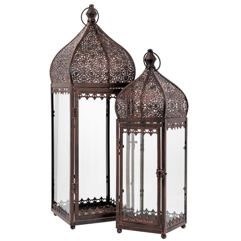  ΣΕΤ 2 ΜΑΥΡΟ ΜΕΤΑΛΛΙΚΟ ΦΑΝΑΡΙ ΜΕ ΔΙΑΤΡΗΤΗ ΟΡΟΦΗ 21,5Χ21,5Χ67,5ΕΚ  16,5Χ16,5Χ52ΕΚ